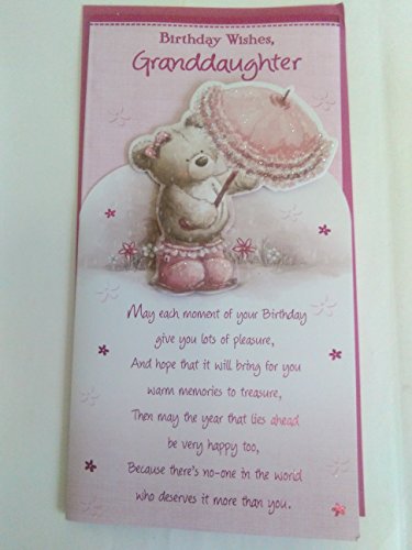 Birthday Wishes Granddaughter Birthday Card Pink Teddy/Umbrella/Words 3D/Glitter/Foil Detail(PRELUDE39533)