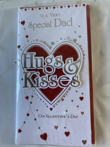 To A Very Special Dad Hugs & Kisses Valentine's Day Valentines Day Card Red+Silver Hearts/Words 3D/Glitter/Foil Detail (PRELUDE38570)