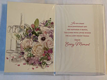 Anniversary Wishes Mam And & Dad With Love On Your Wedding Anniversary Card White/Purple Flowers/Champagne/Flutes Foil Detail(NC-VA220A)