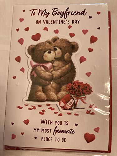 To My Boyfriend On Valentine's Day Valentines Day Card Teddies/Red Hearts/Red Roses 3D/Foil Detail(PRELUDE46678)