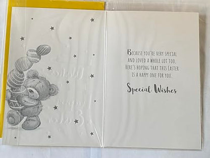 To A Very Special Brother Sending You Wishes For A Happy Easter Card Standing Grey Teddy/Multi Easter Eggs Foil Detail(PH48820E)