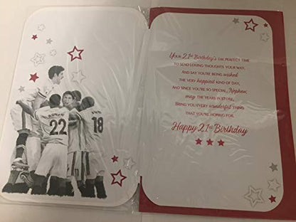 To A Very Special Nephew On Your 21st Birthday Card Age 21 Twenty-One White/Grey/Red/Silver Footballers/Words 3D/Foil Detail(PRELUDE45513)