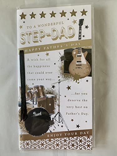 To A Wonderful Step-Dad Happy Father's Day Enjoy Your Day Father's Fathers Day Card Guitar/Drums/Words Ribbon/Foil Detail(PRELUDE48132)