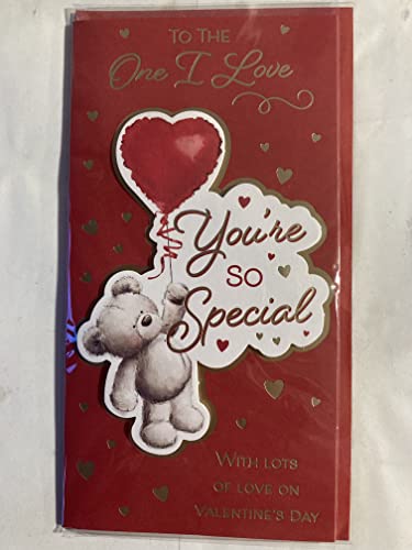 To The One I Love You're So Special Valentine's Day Valentines Day Card Red-Teddy Holding Red Heart Balloon/Gold Hearts 3D/Foil Detail (PRELUDE47552)