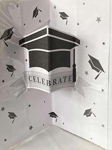 Congratulations Grandson You've Graduated Well Done! Graduation Card White/Silver/Black-Hats/Words/Stars 3D/Glitter/Foil Detail(PRELUDE39804)