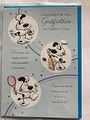 Especially for You Godfather On Father's Day Fathers Day Card Blue/White Dog/Football/Cricket/Tennis/Words Foil Detail(SS31147A)