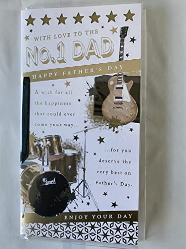 With Love To The No.1 Dad Happy Father's Day Fathers Day Card Guitar/Drums/Words Ribbon/Foil Detail(PRELUDE48132)