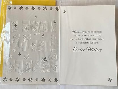 To A Wonderful Son Have A Happy Easter Card White-Blue/Green/Yellow/Orange Words/Easter Eggs Foil Detail (PH49855A)