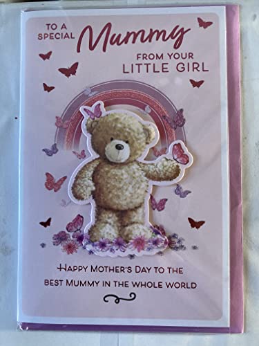 To A Special Mummy From Your Little Girl Mother's Day Mothers Day Card Teddy/Rainbow/Words 3D/Glitter/Foil Detail(PRELUDE47683)