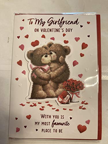 To My Girlfriend On Valentine's Day Valentines Day Card Teddies/Red Hearts/Red Roses 3D/Foil Detail(PRELUDE46678)