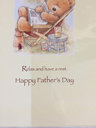 It's Father's Day Dad! Fathers Day Card Teddy Relaxing/Red Deck Chair/Newspaper Foil Detail(SS31116A)