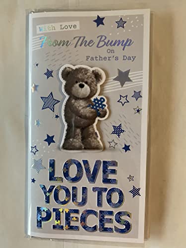 With Love From The Bump On Father's Day Love You To Pieces Father's Fathers Day Card Grey-Teddy/Blue+Silver Words/Stars 3D/Foil Detail(PRELUDE48130)