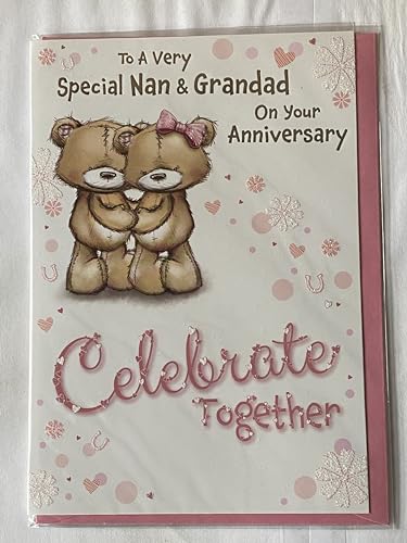 To A Very Special Nan & Grandad On Your Anniversary Celebrate Together Wedding Anniversary Card Standing Teddies/Words Glitter/Foil Detail(PH43652E)