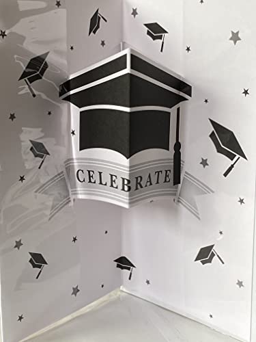 Congratulations Son You've Graduated Well Done! Graduation Card White/Silver/Black-Hats/Words/Stars 3D/Glitter/Foil Detail(PRELUDE39804)