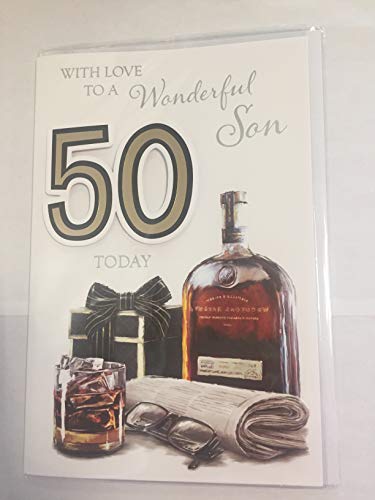 With Love To A Wonderful Son 50 Today Birthday Card Age 50 50th Fifty White/Gold/Black Whisky/Words 3D/Foil Detail(PRELUDE45673)