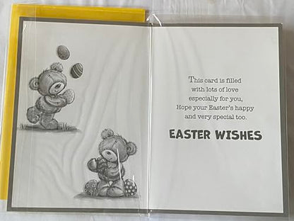 To A Lovely Granddaughter Sending Easter Wishes Have A Cracking Time! Easter Card Teddies/Multi Words/Multi Easter Eggs Foil Detail (PH49853A)