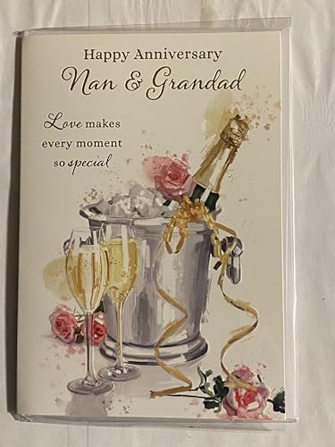 Happy Anniversary Nan & Grandad On Your Wedding Anniversary Card Ice Bucket/Champagne/Flutes/Pink Flowers Foil Detail(NC-VA219A)