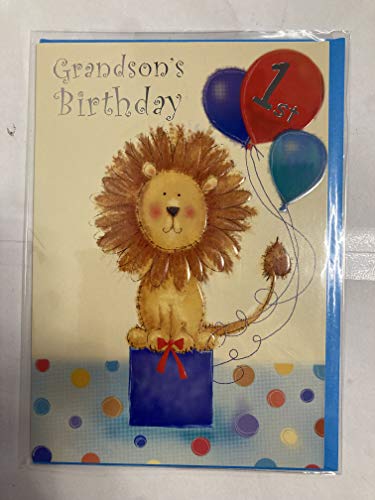 Grandson's 1st Birthday Grandson 1 One First 1st Birthday Card Lion/Balloons Foil Detail(SS31170A)