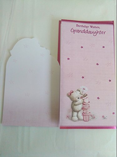 Birthday Wishes Granddaughter Birthday Card Pink Teddy/Umbrella/Words 3D/Glitter/Foil Detail(PRELUDE39533)