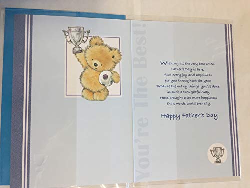 To The Best Dad In The World On Father's Day Fathers Day Card Blue/White/Silver Teddy/Trophy/Football Foil Detail(SS31117A)