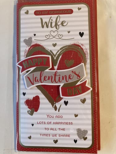 To My Gorgeous Wife Happy Valentine's Day Valentines Day Card Red/Gold Hearts/Words/Stripes 3D/Foil Detail (PRELUDE47553)