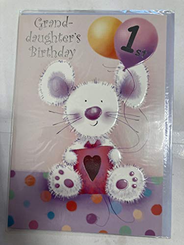 Granddaughter's 1st Birthday Granddaughter 1 One First 1st Birthday Card White Mouse/Pink Present/Balloons Foil Detail(SS31160A)