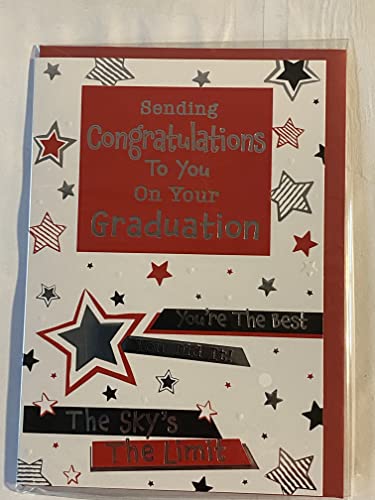 Sending Congratulations On Your Graduation You're The Best You Did It! The Sky's The Limit Graduation Card Open Well Done Exam Results Passed Passing Pass Red/Silver/Black Stars Foil Detail(PH48321E)