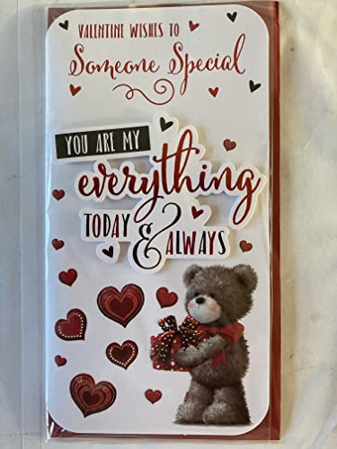 Valentine Wishes To Someone Special You Are My Everything Today & Always Valentine's Day Valentines Day Card Teddy Holding Red Present 3D/Foil Detail (PRELUDE45313)