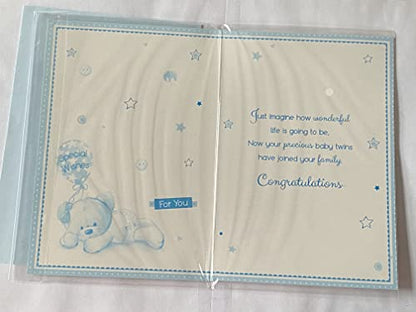 Special Wishes On The Birth Of Your Lovely Twins For You New Baby Boys Twin Boys New Baby Boy Born Birth Card Teddy Holding Blue Balloon/ Blue Words Foil Detail(PH41079A)