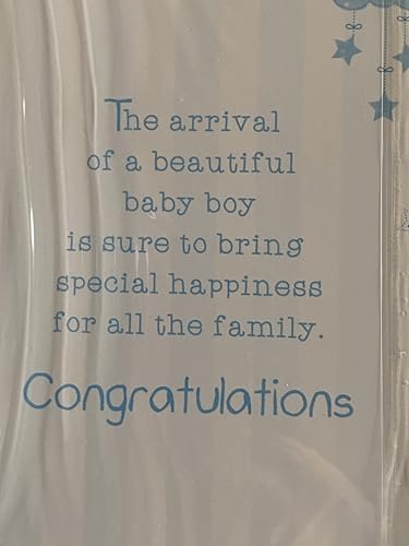 Congratulations On The Birth Of Your Precious Baby Brother New Baby Boy Born Card Blue/Green/Silver/Yellow Words/Stripes/Bunting Glitter/Foil Detail(PH41080E)