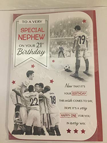 To A Very Special Nephew On Your 21st Birthday Card Age 21 Twenty-One White/Grey/Red/Silver Footballers/Words 3D/Foil Detail(PRELUDE45513)