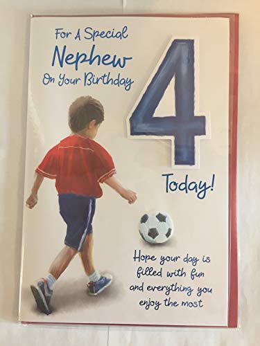 For A Special Nephew On Your Birthday 4 Today! Birthday Card Age 4 4th Four Boy Footballer 3D/Foil Detail(PRELUDE44311)