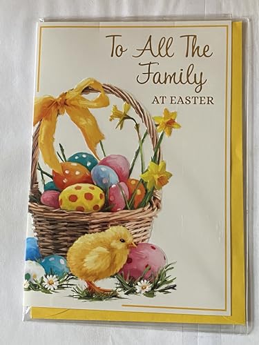 To All The Family At Easter Card Easter Basket/Multi Easter Eggs/Chick/Daffodils Foil Detail(PH47786E)