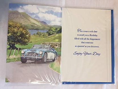 Happy Birthday To A Special Grandson Birthday Card Blue/White Car/Water Scene Foil Detail(NC-VA128A)