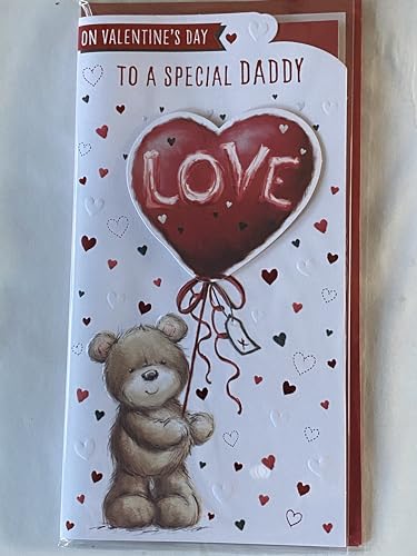 On Valentine's Day To A Special Daddy Valentines Day Card Teddy Holding Red Love Heart Balloon 3D/Foil Detail (PRELUDE49598)