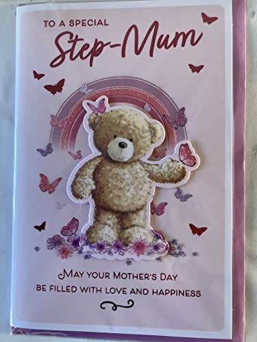 To A Special Step-Mum Mother's Day Mothers Day Card Teddy/Rainbow/Words 3D/Glitter/Foil Detail(PRELUDE47683)