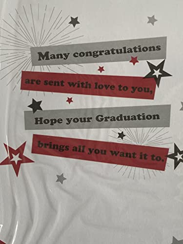 On Your Graduation Grandson Hats Off! Well Done! Congratulations Graduated Card White/Silver/Black/Red-Words/Stars 3D/Foil Detail(PRELUDE41564)