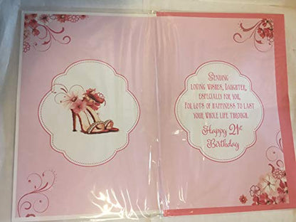 To A Fabulous Daughter On Your 21st Birthday Card Age 21 21st Twenty-One White/Pink Lady/Flowers 3D/Glitter/Foil Detail(PRELUDE44060)