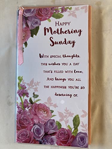 Happy Mothering Sunday Mother's Day Mothers Day Card Pink/Purple Flowers/Pink Words Ribbon/Glitter/Foil Detail(PRELUDE47680)