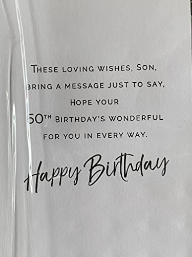 To A Wonderful Son 50th Birthday Card Age 50 50th Fifty Fiftieth White/Gold/Black-Pattern/Words 3D/Foil Detail(PRELUDE48250)