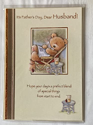 It's Father's Day Dear Husband! Fathers Day Card Teddy Relaxing/Red Deck Chair/Newspaper Foil Detail(SS31116A)