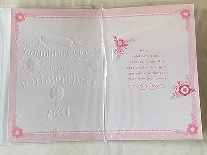 Girls/Female/Ladies Special Wishes Just To Say Congratulations On Your Confirmation Day Confirmation Card Open Confirmed White-Pink Words/Flowers Foil Detail(KI48812E)