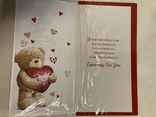 to My Fiancee On Valentine's Day You Have My Heart Valentines Day Card Teddy Holding Big Red Heart Ribbon/Foil Detail (PRELUDE46680)