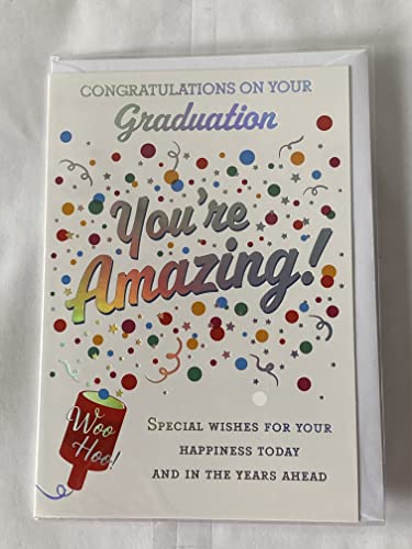 Congratulations On Your Graduation You're Amazing! Graduation Card Open General Generic Well Done Exam Results Passed Passing Pass Multi Spots/Silver Words Foil Detail(PH48324A)