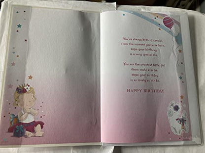 For A Special Great-Granddaughter 1 Happy Birthday Card With Badge Age 1 1st First One Cute Girl/Lamb/Balloons Glitter/Foil Detail(CC7501B/03)