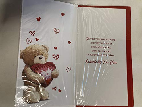 to My Lovely Wife On Valentine's Day You Have My Heart Valentines Day Card Teddy Holding Big Red Heart Ribbon/Foil Detail (PRELUDE46680)