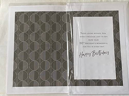 To A Wonderful Son 50th Birthday Card Age 50 50th Fifty Fiftieth White/Gold/Black-Pattern/Words 3D/Foil Detail(PRELUDE48250)