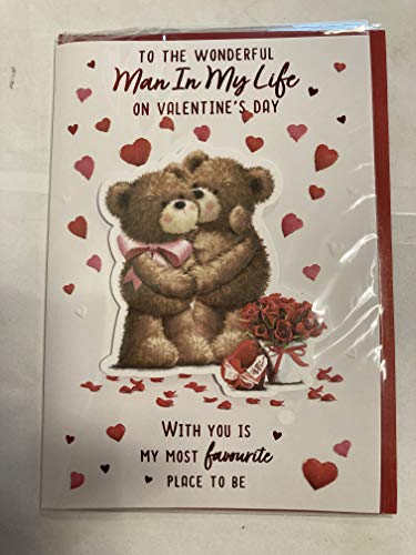 To The Wonderful Man In My Life On Valentine's Day Valentines Day Card Teddies/Red Hearts/Red Roses 3D/Foil Detail(PRELUDE46678)