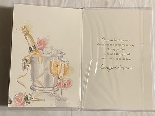 Happy Anniversary Nan & Grandad On Your Wedding Anniversary Card Ice Bucket/Champagne/Flutes/Pink Flowers Foil Detail(NC-VA219A)