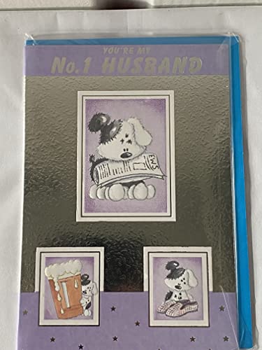 You're My No.1 Husband Father's Day Fathers Day Card Silver/Purple-Cute Dog/Newspaper Foil Detail(PRELUDE31155)